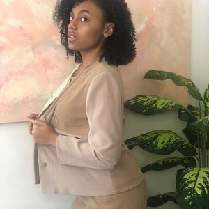 Tan patchwork blazer and skirt set